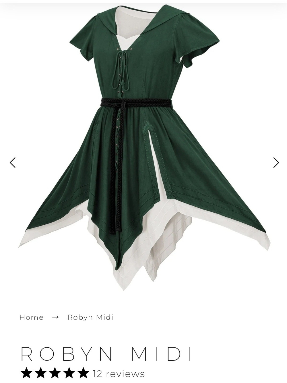 "New" HolyClothing Robyn Dress- Forest Green with White Trim